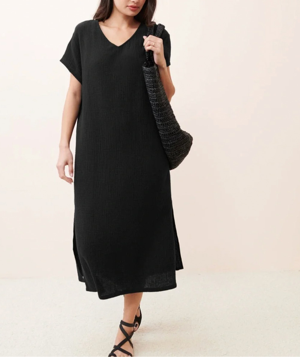 Jenni Kayne M Waffle Weave Cypress Caftan Midi Dress 100% Cotton Gauze $275 NWT